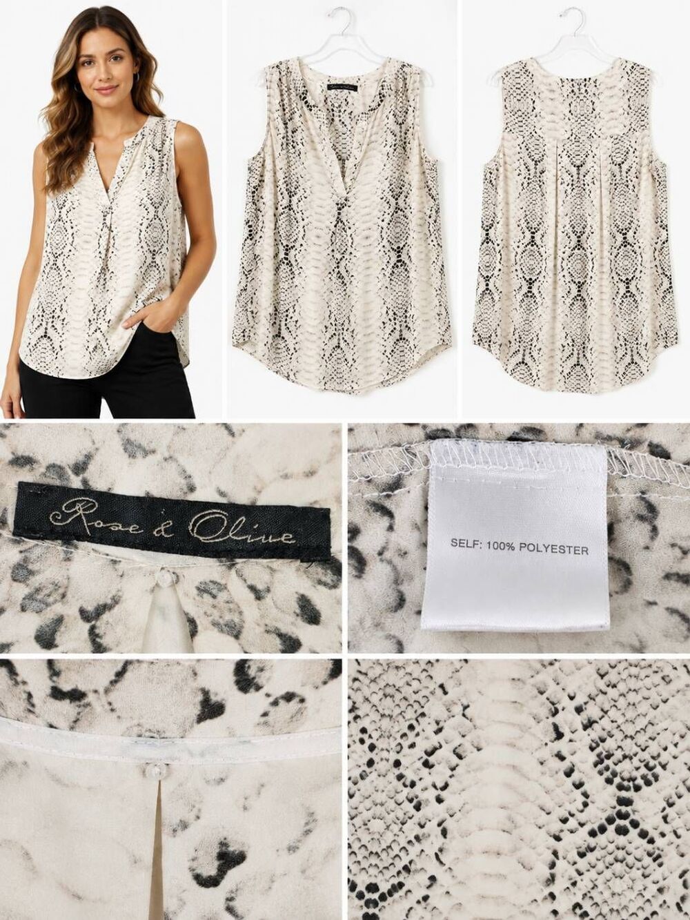 Rose & Olive Sleeveless Snake Print Blouse M
